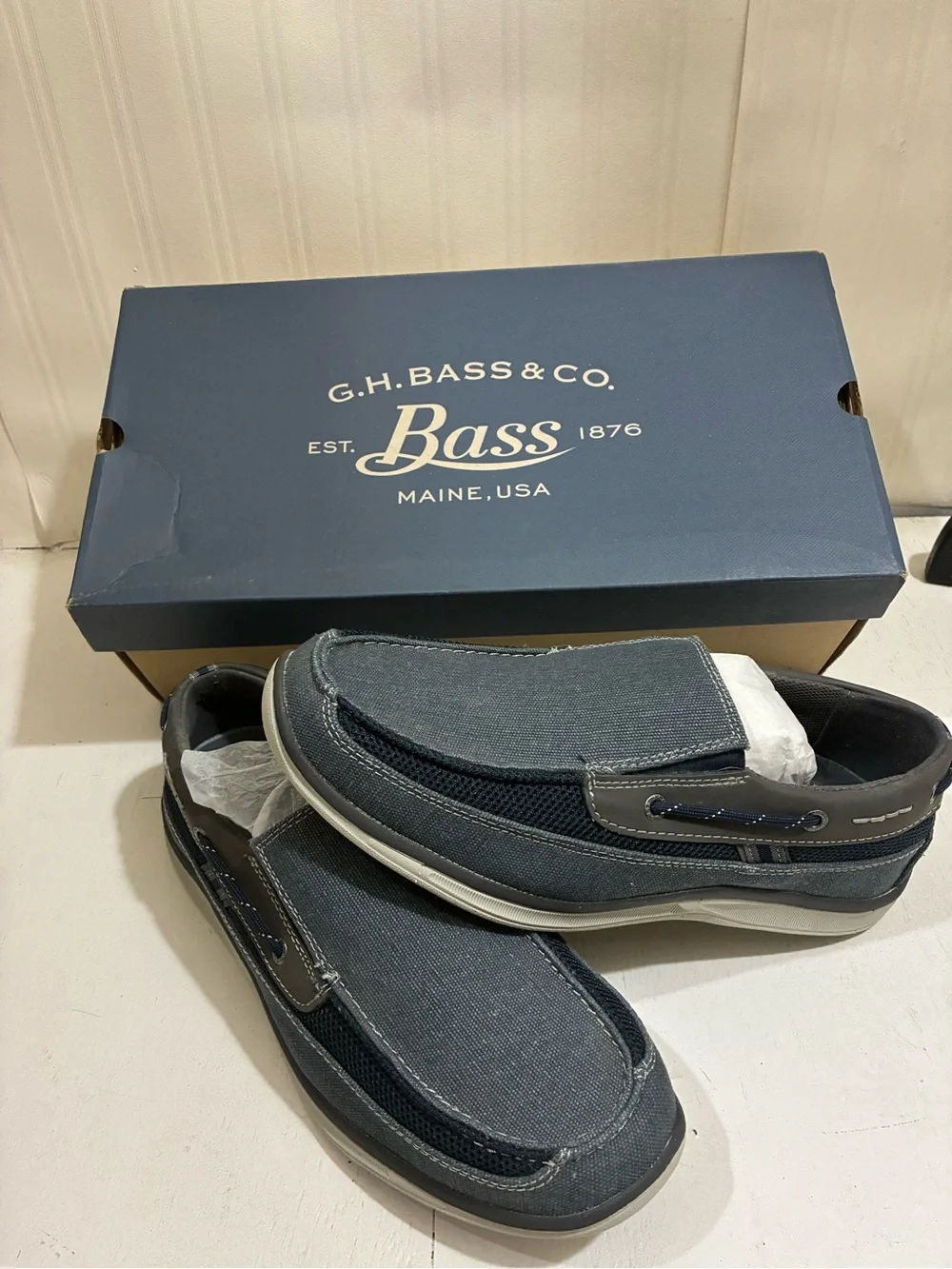Bass Men's Navy Canvas Slip-On Boat Shoes